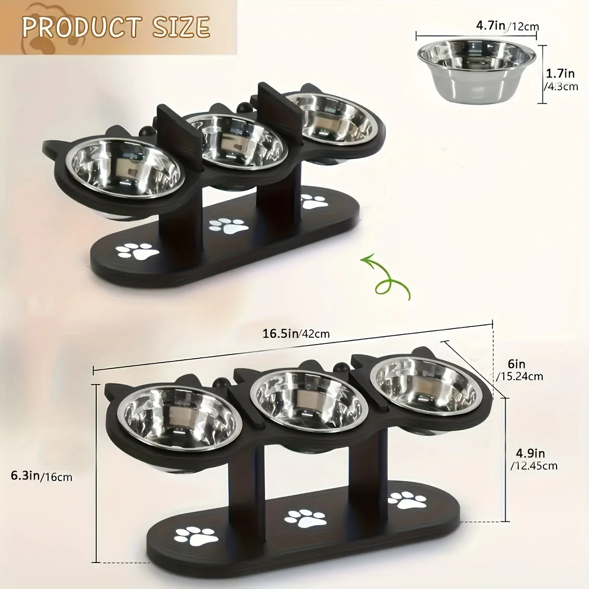 Elevated Cat Bowls Set 15 Degree Tilt With Wooden Stand