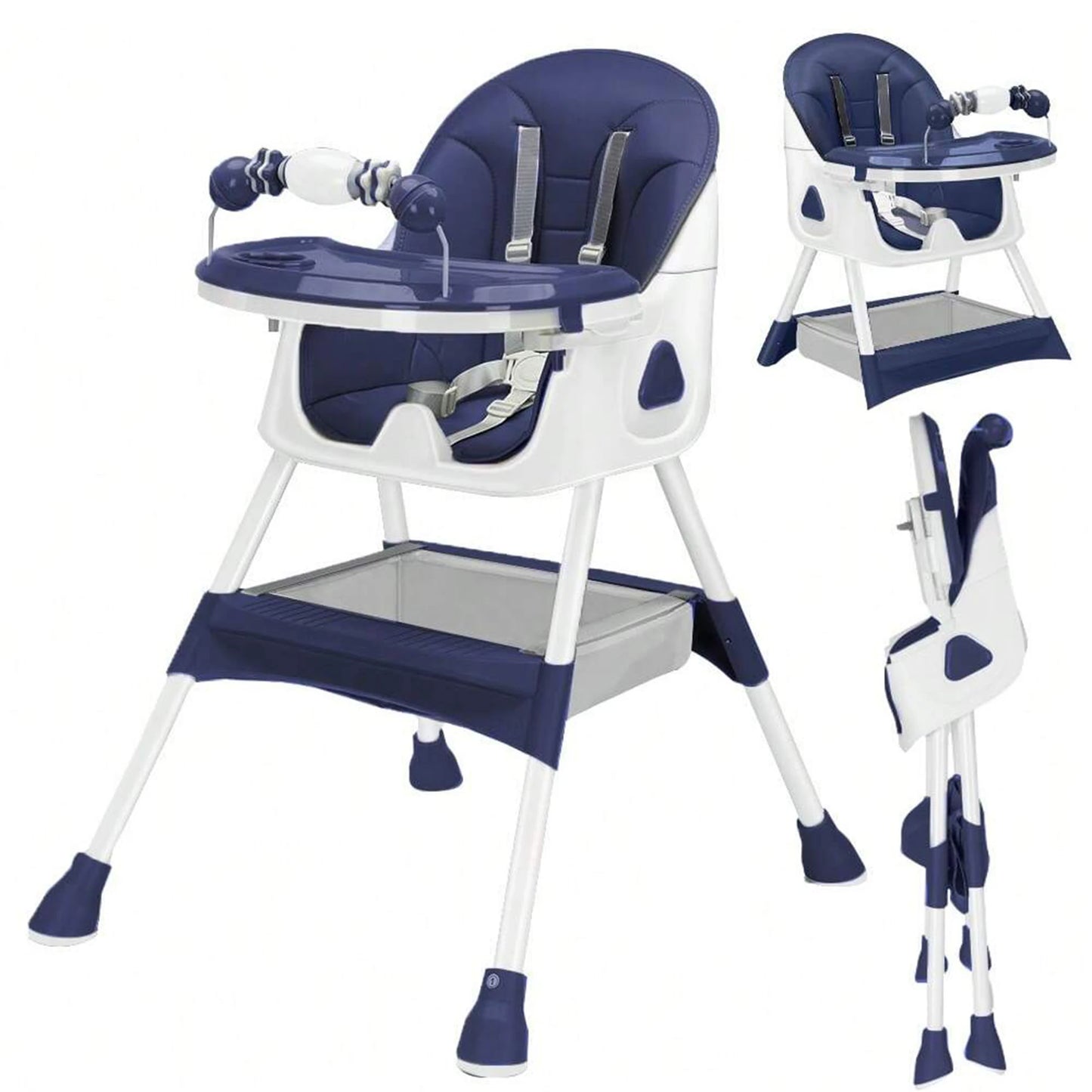 PIORLADO Foldable Baby High Chair With Tray And Toy Rack