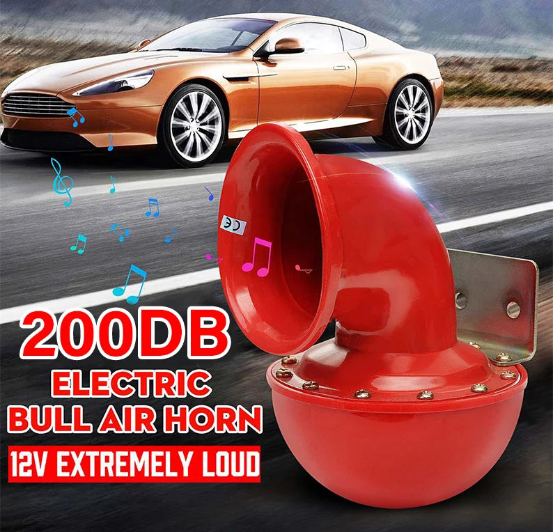 12V 200db Car Horn Red Horn Cow Sound Metal Horn Car Auto Electric Horn for Car Truck Train Boat Motorcycle Vehicle