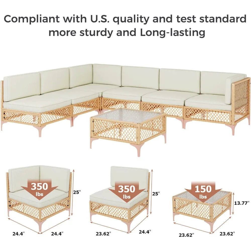 Outdoor Wicker Sectional Patio Set Boho Sofa With Coffee Table