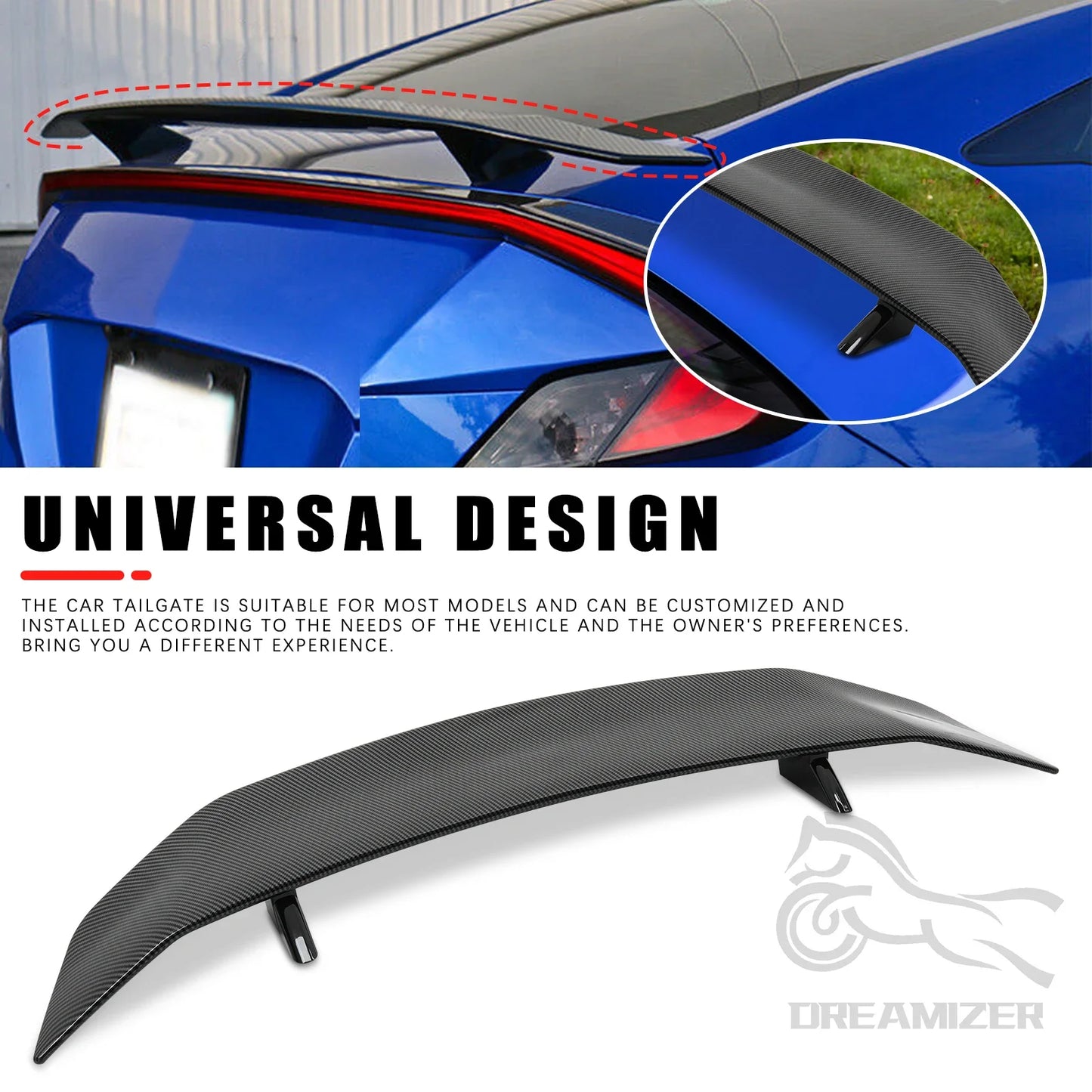 Universal GT Style Aluminum Rear Spoiler for Cars