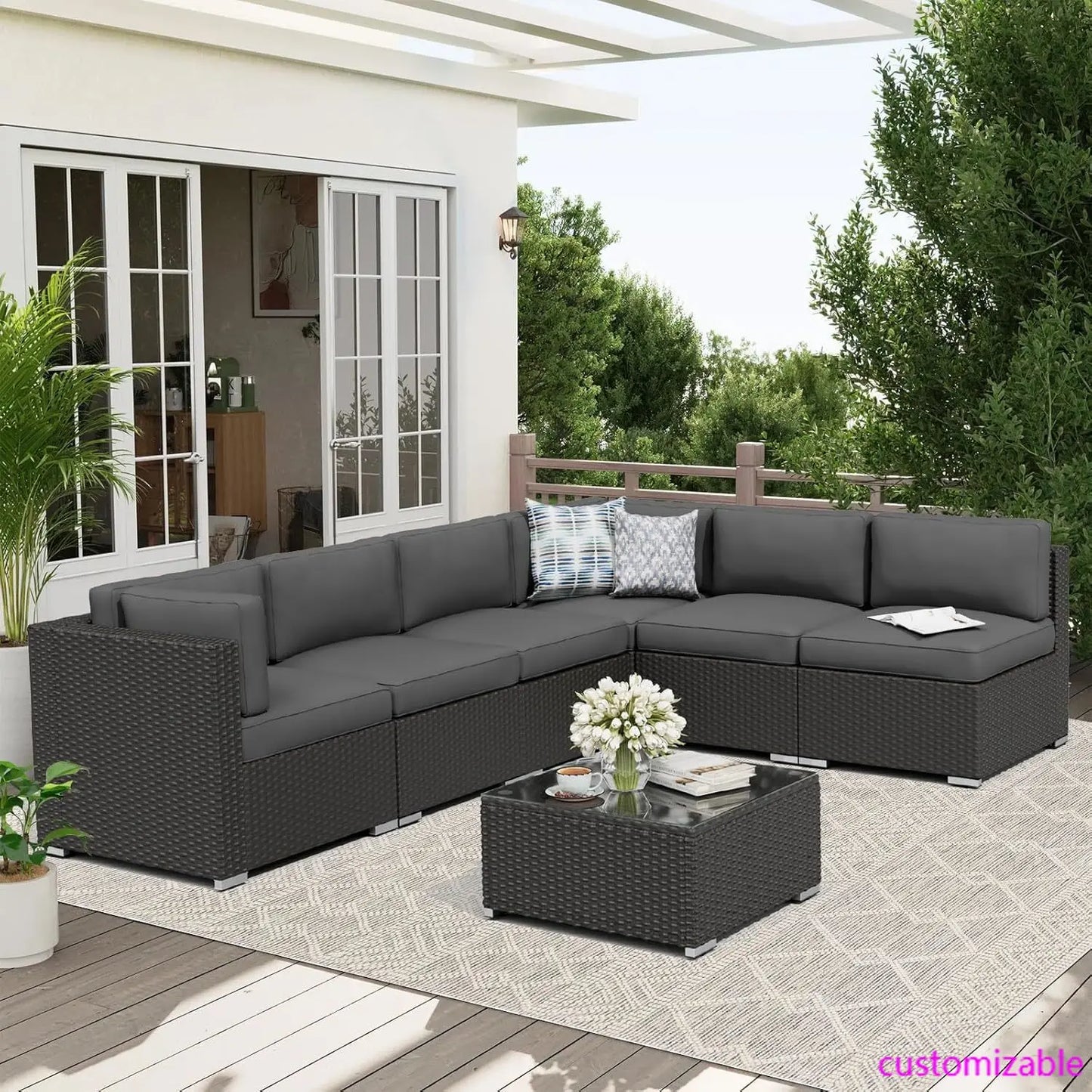 XMSJ Outdoor Rattan Wicker Sectional Patio Set With Cushions