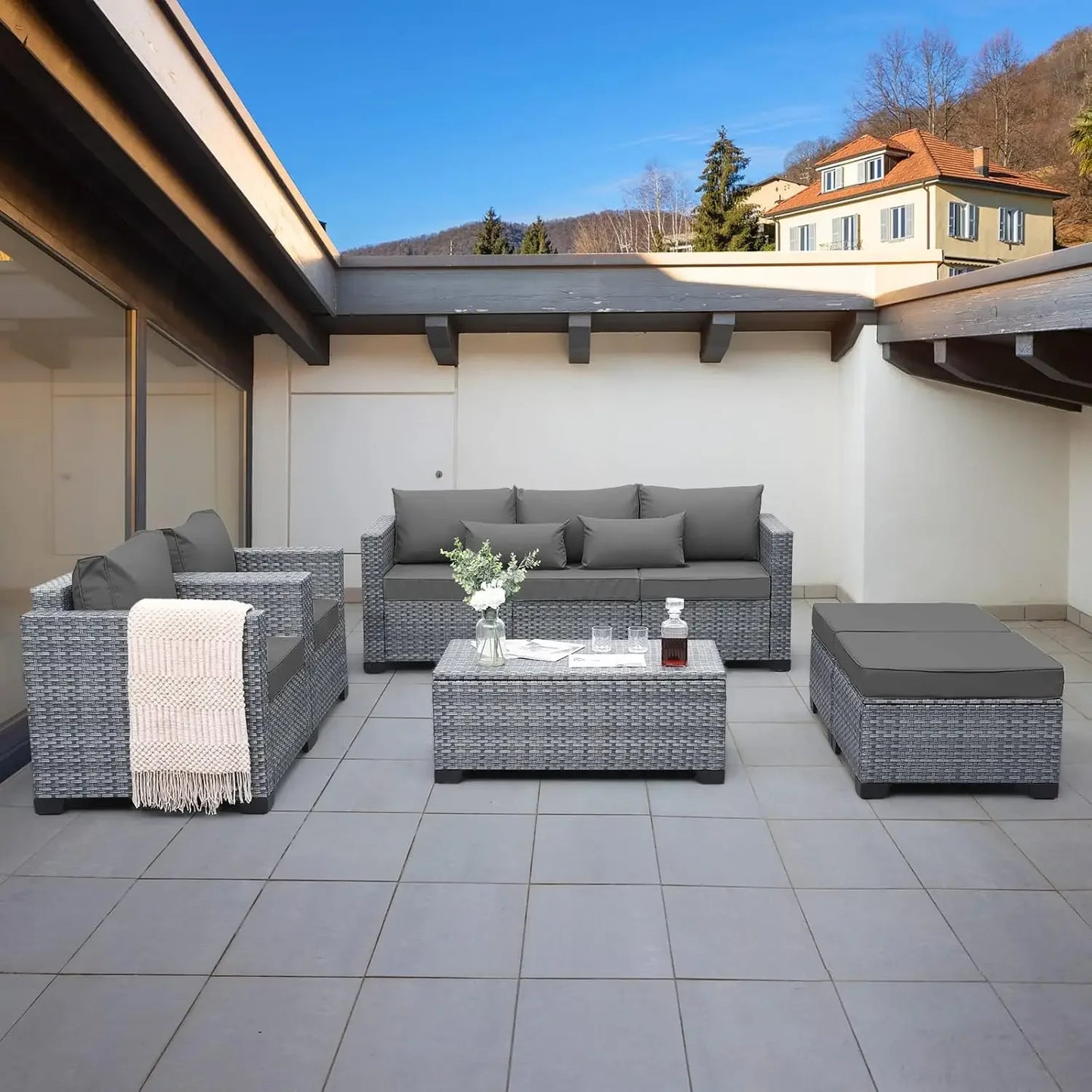 XMSJ Wicker Patio Furniture Set Outdoor PE Rattan Storage Table
