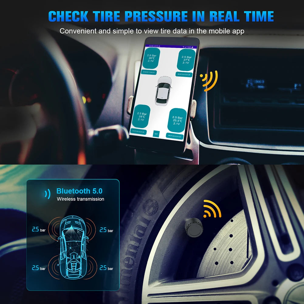 Alloet Tire Pressure Monitoring System Bluetooth Motorcycle Sensor Kit