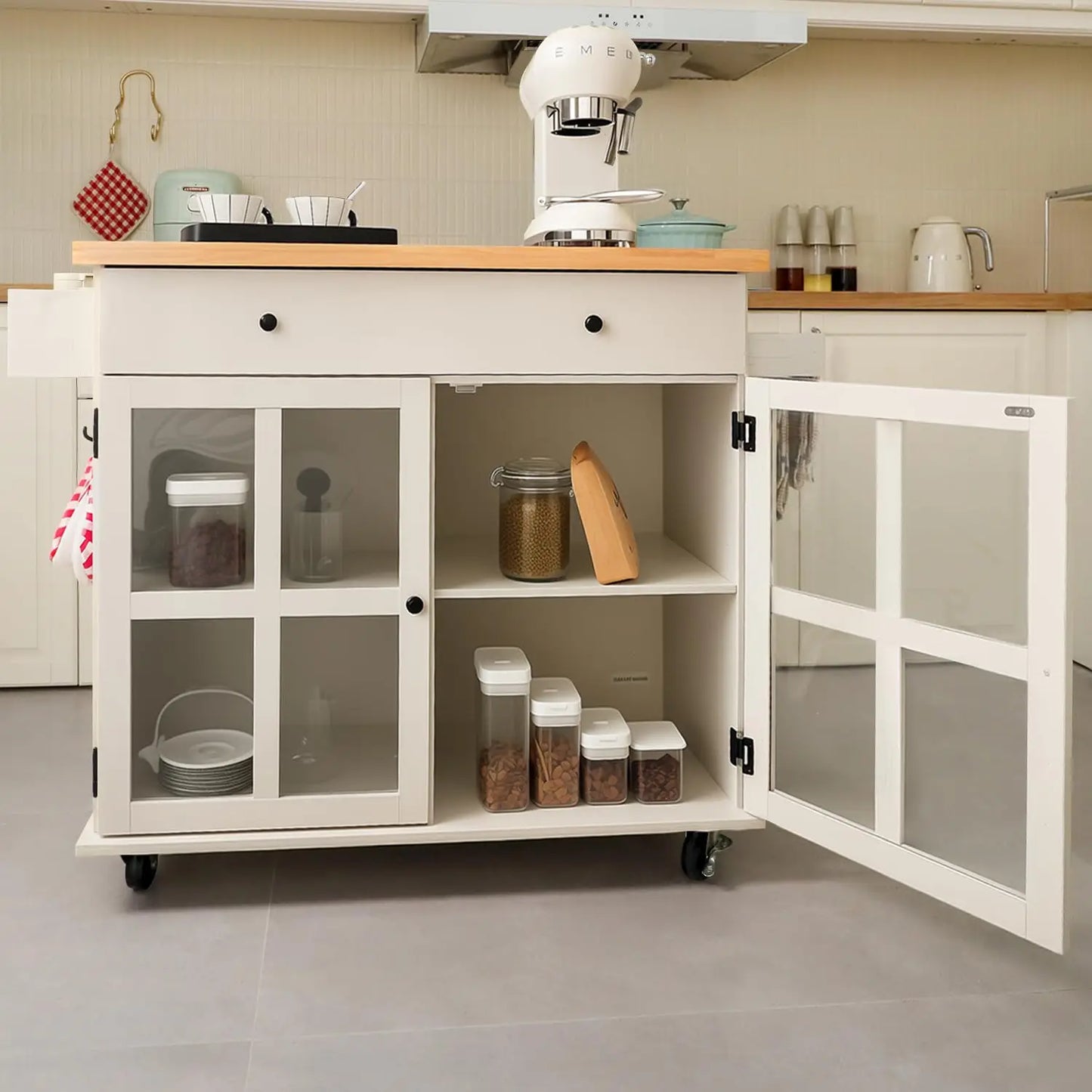 Rolling Kitchen Island With Storage On Wheels With Two Drawers