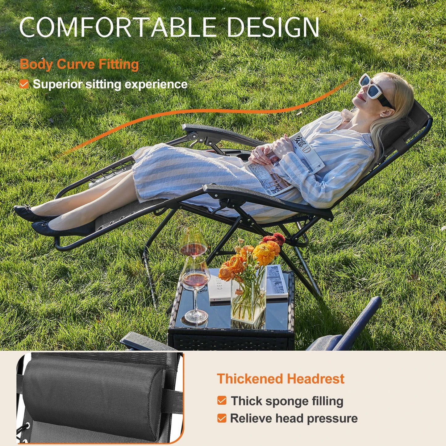JHK Zero Gravity Set of 2 Portable Recliner Lounge Chairs