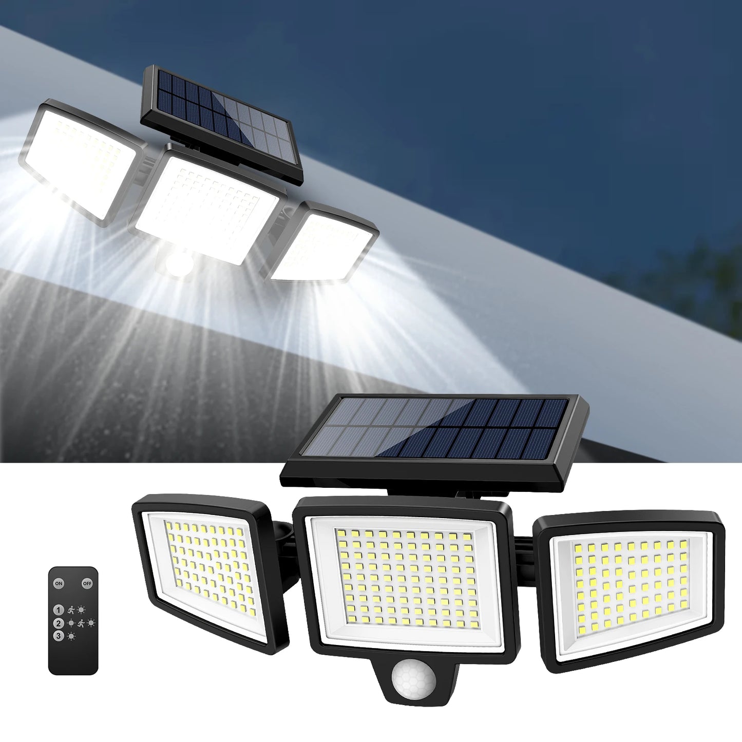 SZRSTH Outdoor Solar Motion Light Three Head LED Security Lamp