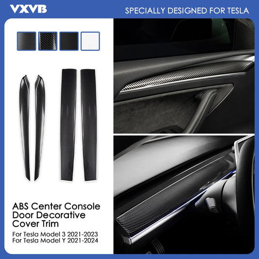 For Tesla Model 3 Y 2021-2023 Dashboard Panel Cover Door Trim Decoration Sticker ABS Carbon Fiber Pattern Decor Car Accessories