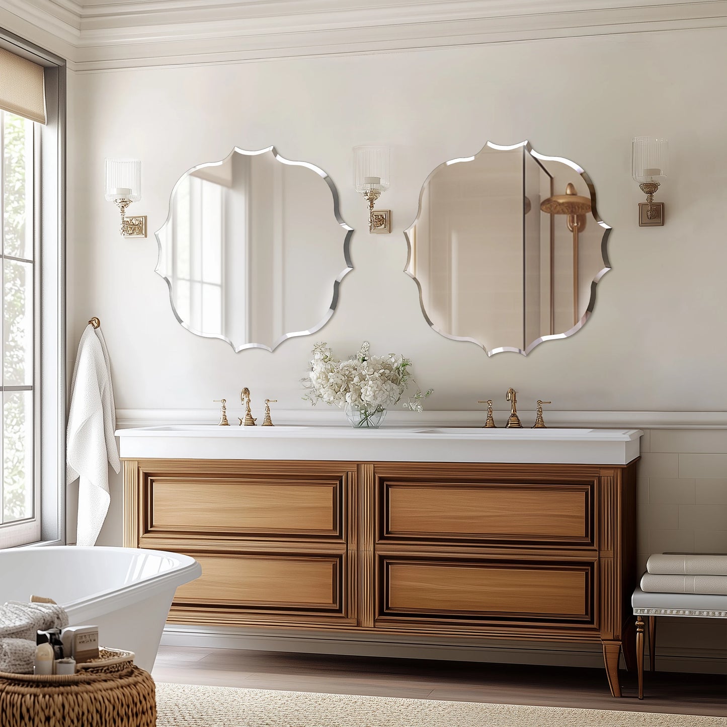 Wisfor Scalloped Edge Beveled Frameless Bathroom Wall Mirror