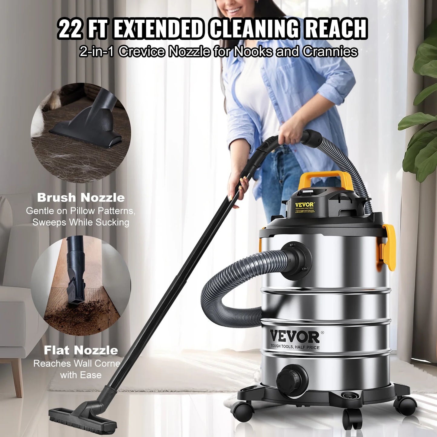 SucceBuy Stainless Steel Wet Dry Shop Vacuum 1000W 120V Powerful Suction