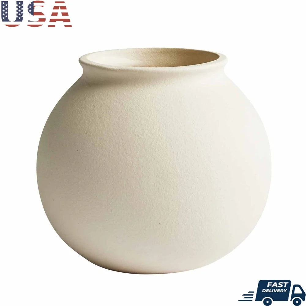 Matte Ceramic Round Vase Modern Minimalist Home Decor Centerpiece