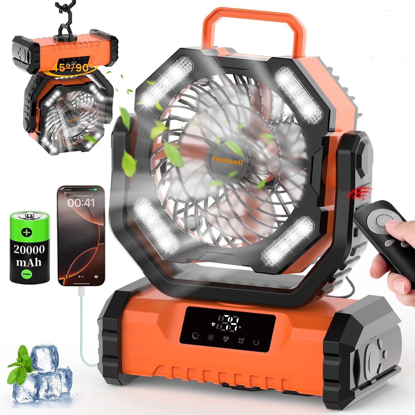 Electric 20000mAh Portable Led Camping Fan With Touch Control