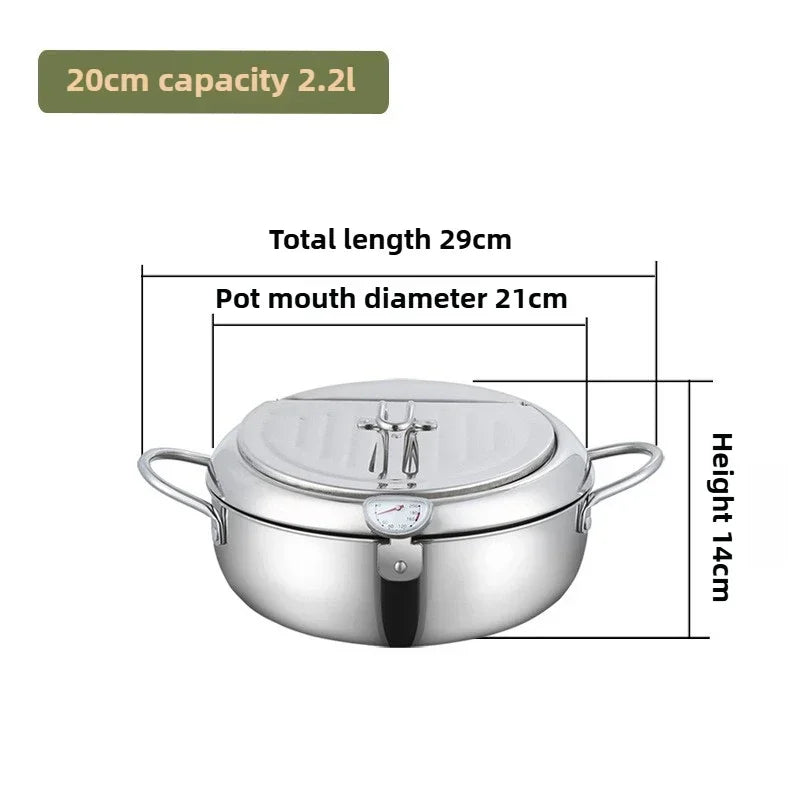 Stainless Steel Deep Fryer With Thermometer And Oil Drip Rack