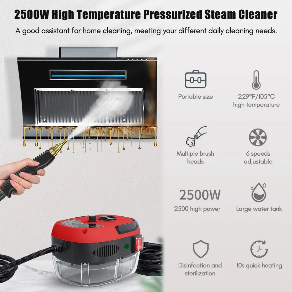Romellar 2500W Portable Handheld Steam Cleaner With Brush Heads