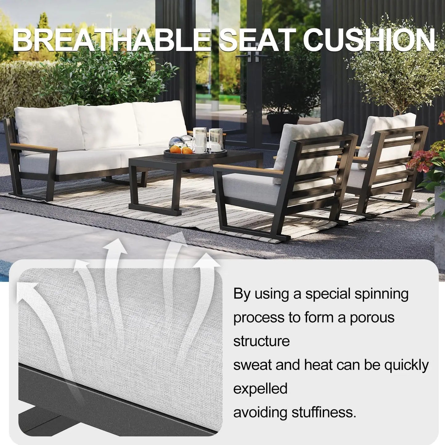 XMSJ Aluminum Outdoor Patio Furniture Set Modern Sectional Sofa Table