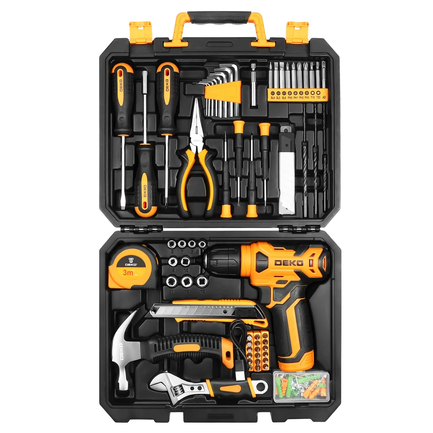 DEKO 126Pcs Power Tool Kit With 8V Drill Keyless Chuck