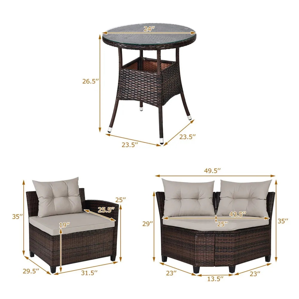 Patio Rattan Outdoor Furniture Set With Cushioned Sofa Table