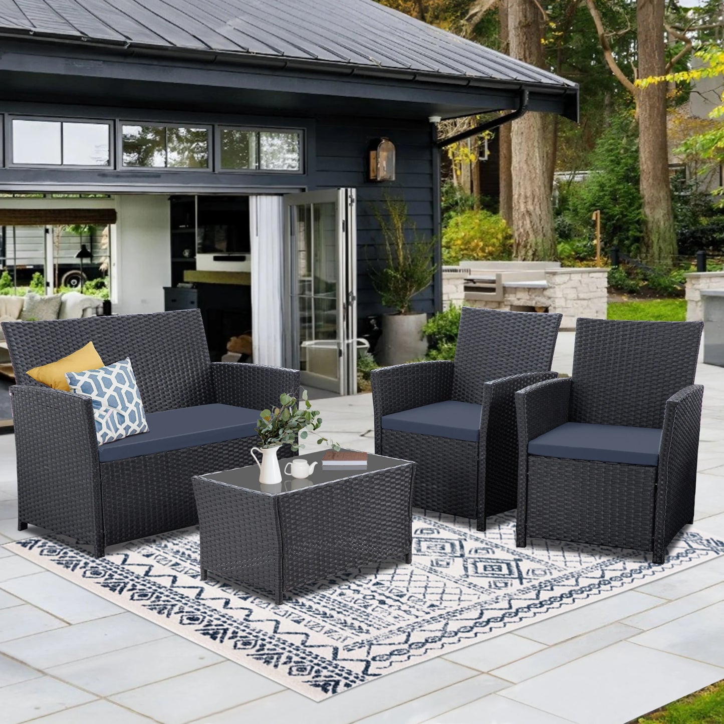 SEOGWISAM 4 Piece Patio Furniture Set Outdoor Wicker Conversation Set