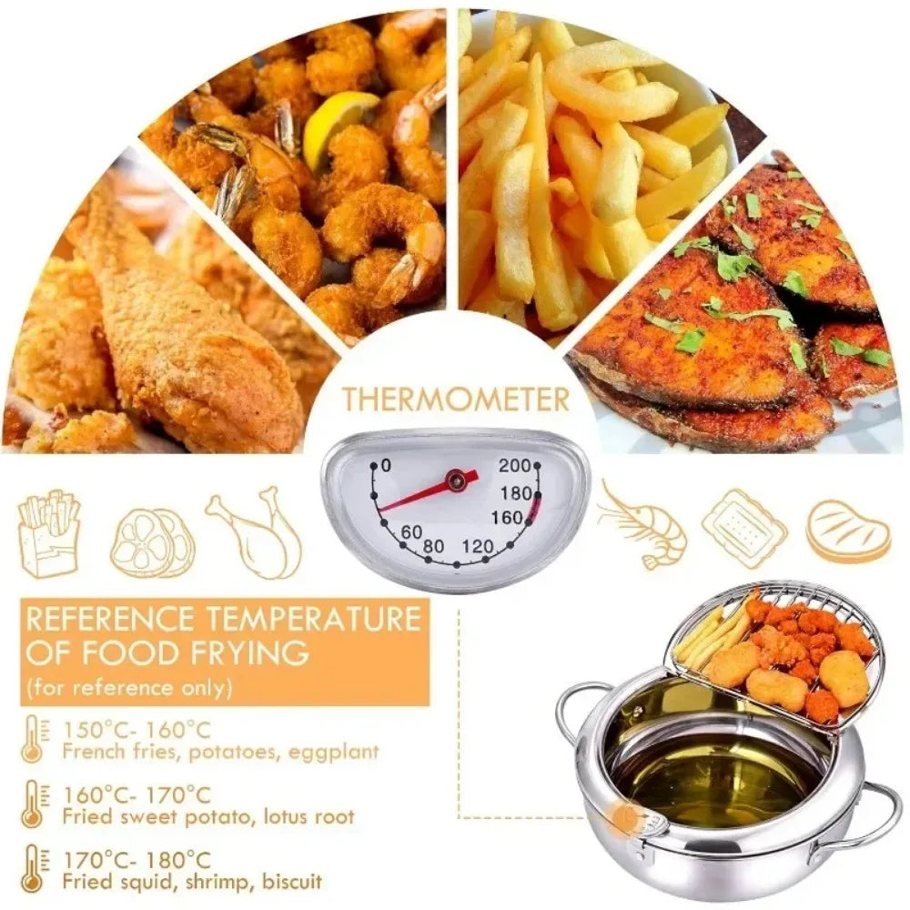Stainless Steel Deep Fryer With Thermometer And Oil Drip Rack
