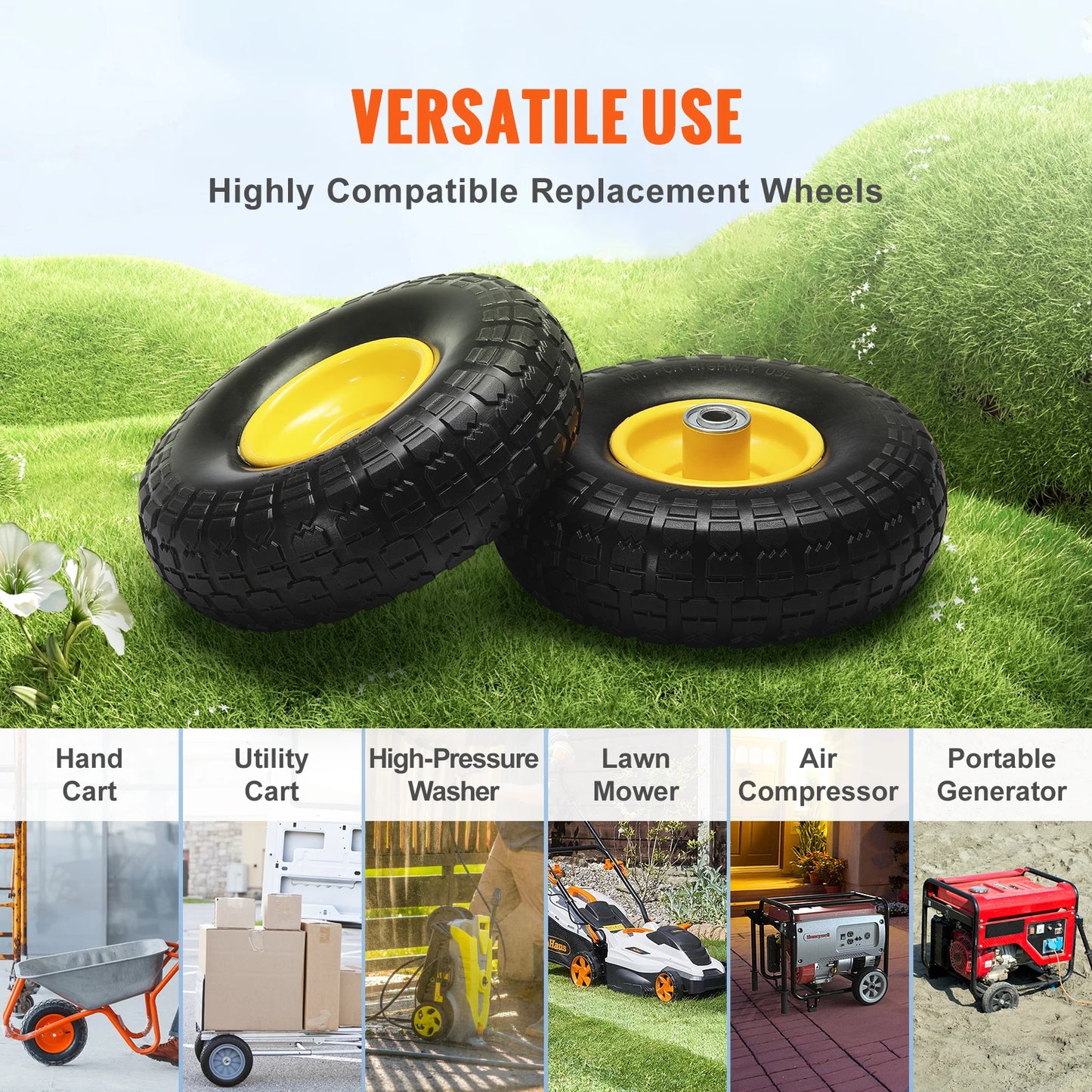 SucceBuy Professional-Grade Two-Pack-Set Solid PU Run-Flat Tire Wheels For Dollies