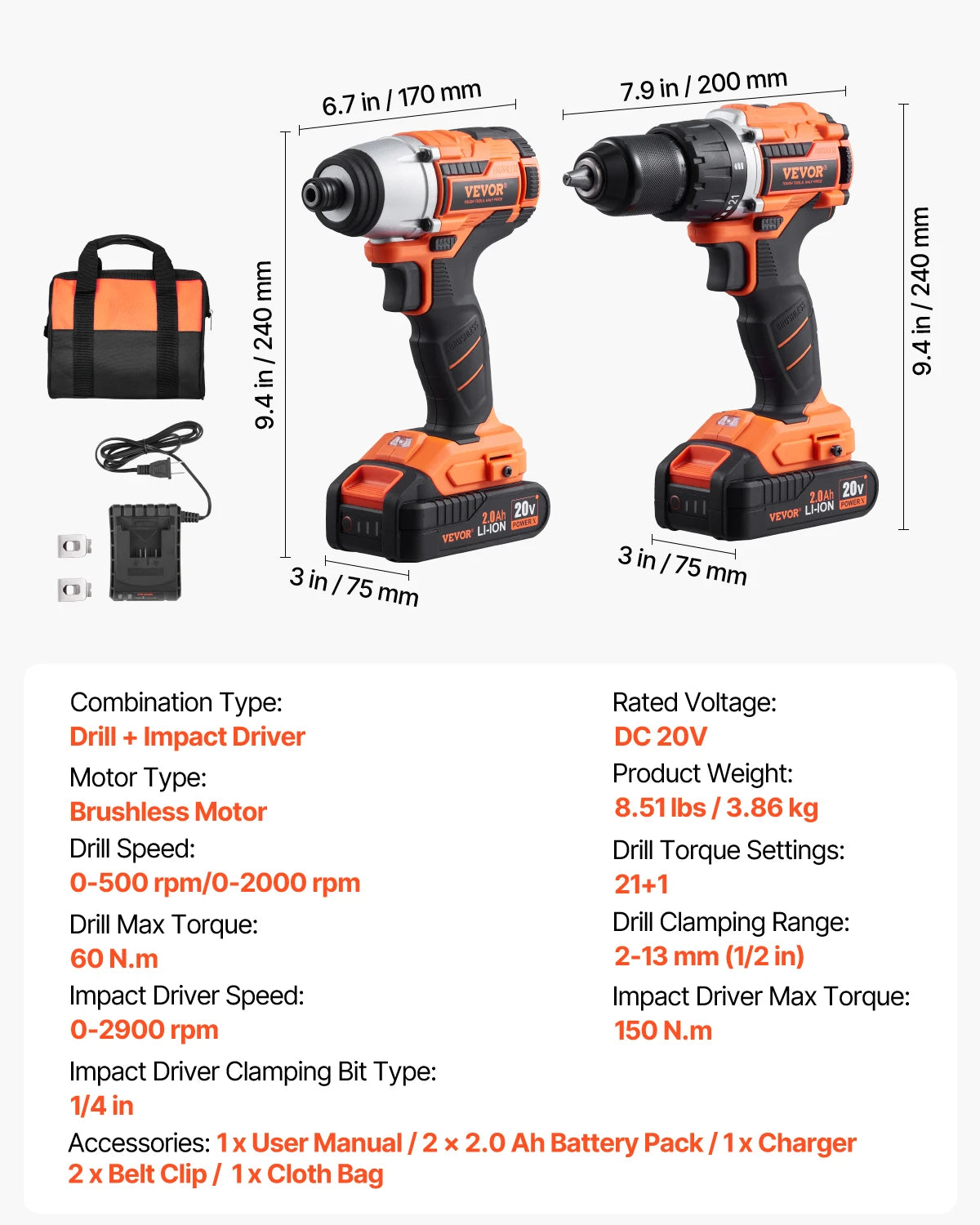 SucceBuy Cordless 2 Tool Drill And Impact Driver Kit Screws