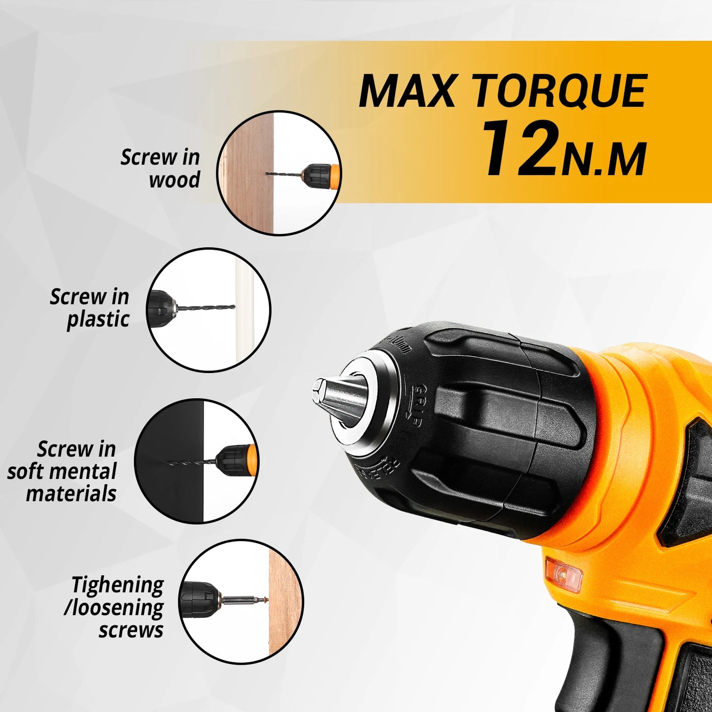 DEKO 126Pcs Power Tool Kit With 8V Drill Keyless Chuck