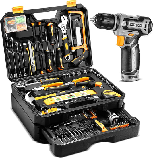 DEKODIY Home Mechanic Toolbox With 12V Cordless Drill Set