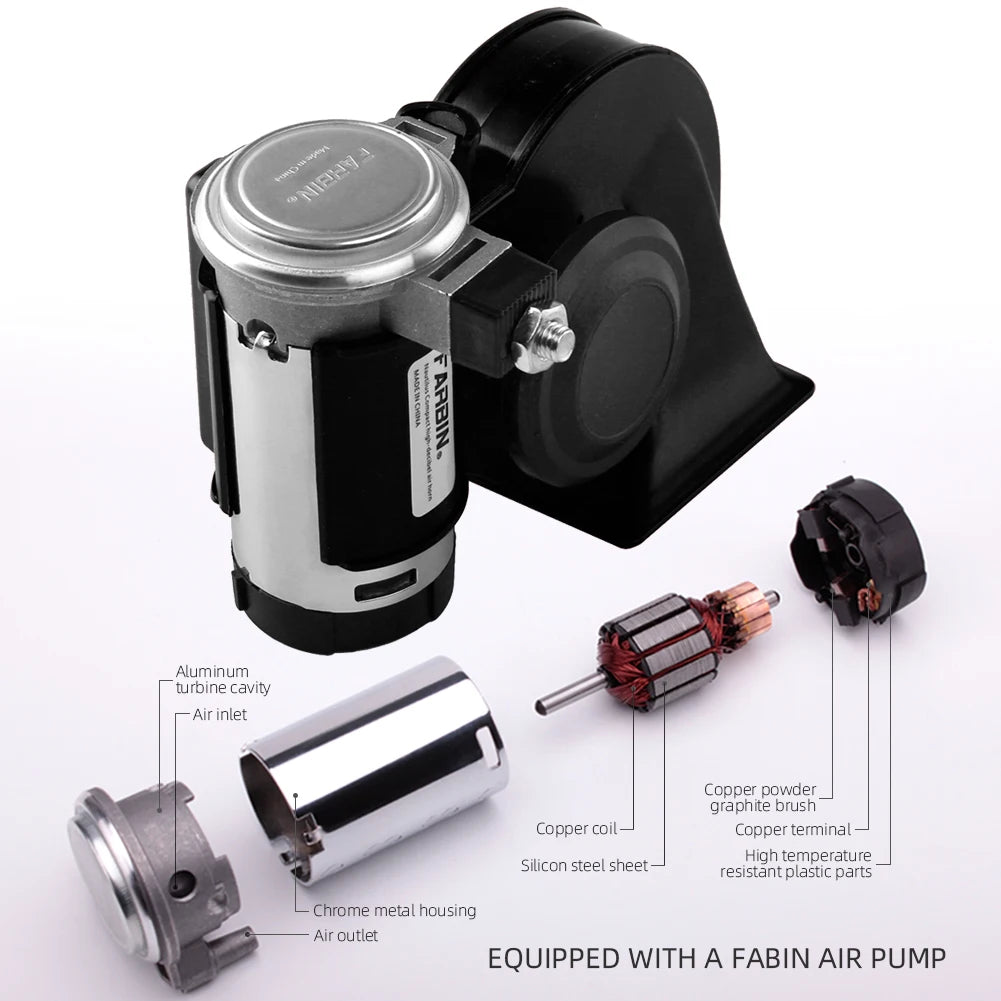 FARBIN Snail Air Horn With Compressor 12V 150dB Dual Tone