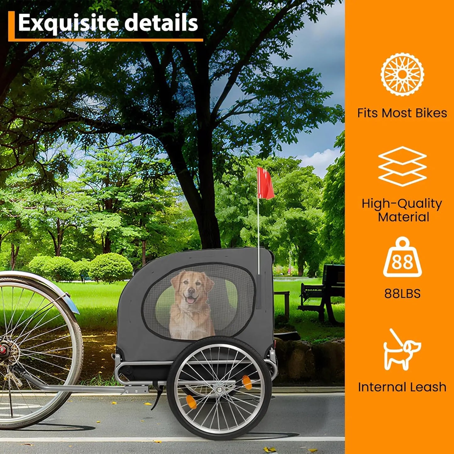 HiMISS Steel Dog Bike Trailer With Folding Universal Coupler
