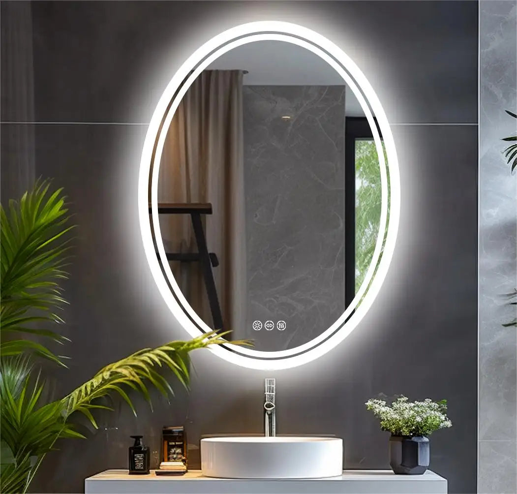 Feature Ultra Bright Oval LED Backlit Bathroom Mirror Anti Fog