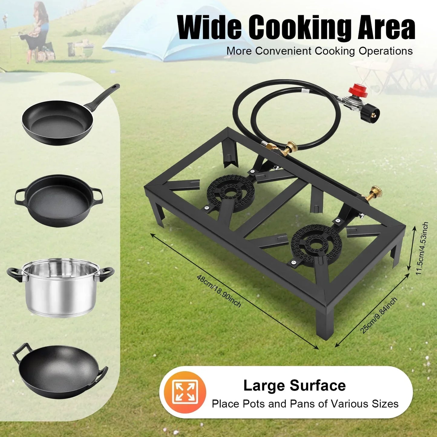 Portable Double Burner Gas Stove Outdoor Propane Cooktop Camping