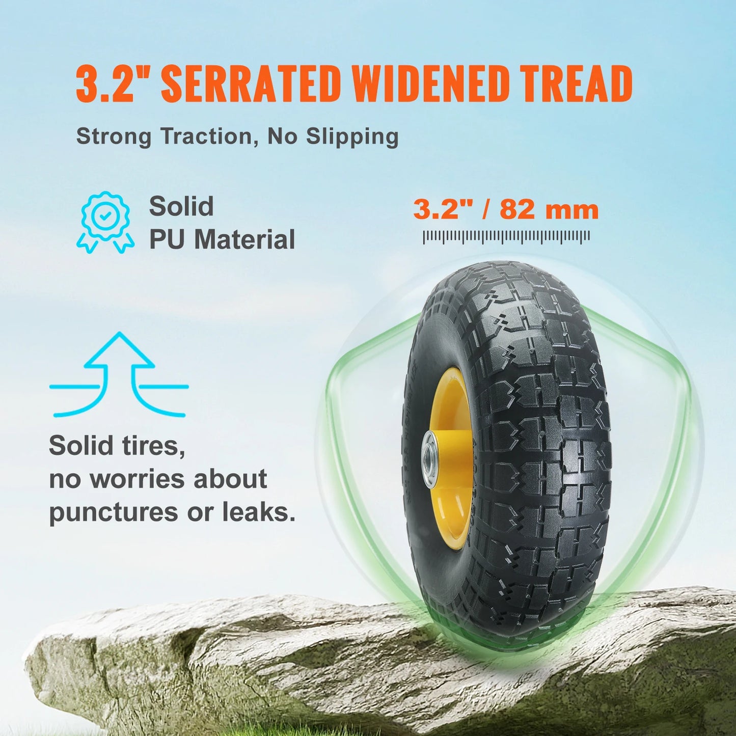 SucceBuy Professional-Grade Two-Pack-Set Solid PU Run-Flat Tire Wheels For Dollies