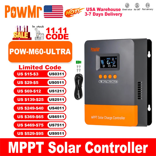 PowMr MPPT 60A Solar Charger Controller LCD Display
