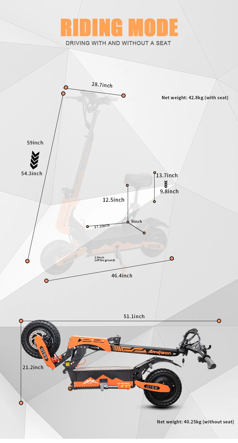 Arwibon 5600W Dual Motor Folding Electric Scooter With Seat