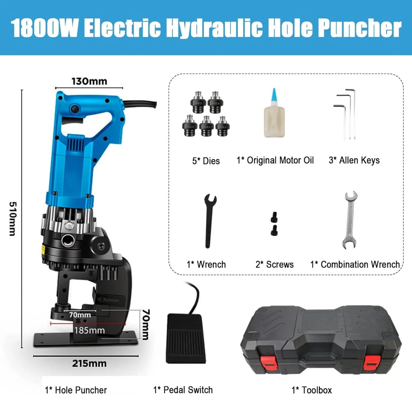 DIY 1600W Electric Hydraulic Hole Puncher With Dies