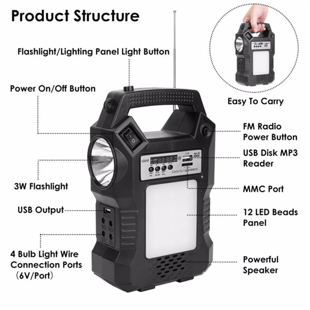Electric Portable Solar Power Station Emergency Backup Flashlight Lamp