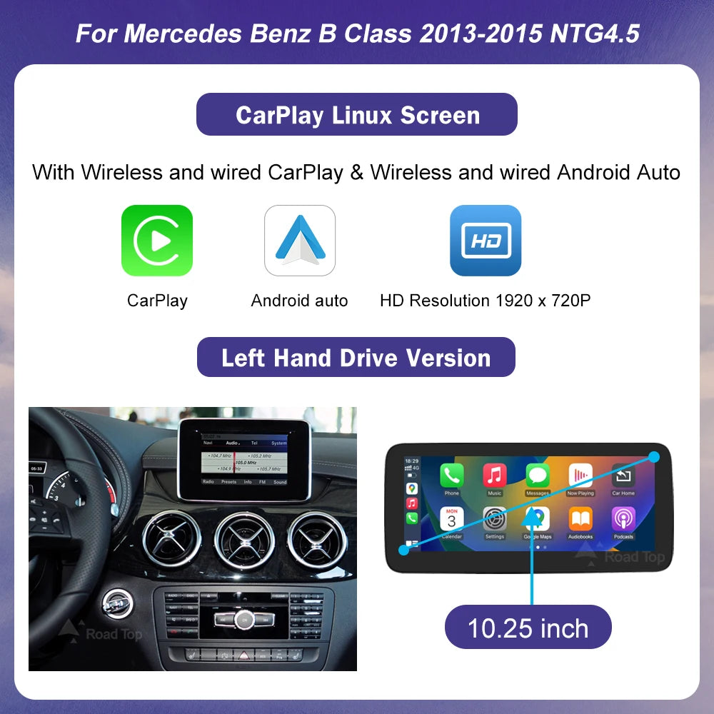 Road Top Wireless CarPlay Linux Touch Screen For Mercedes-Benz