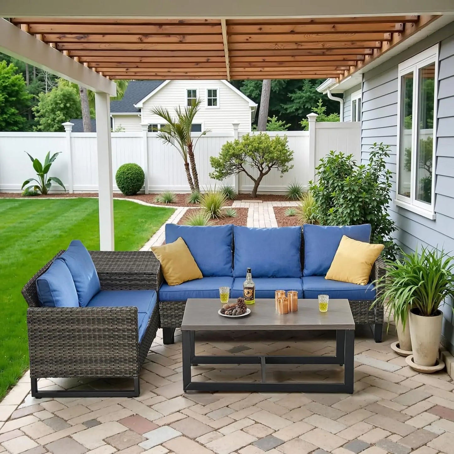 GUOHE Patio Conversation Set With Storage Box And Coffee Table