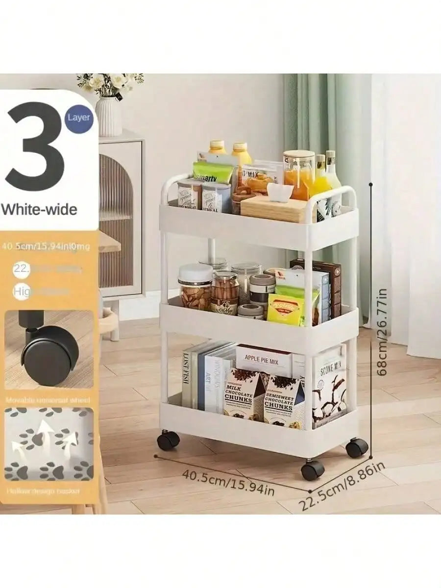 3 Tier Rolling Storage Cart With Wheels For Kitchen Bathroom