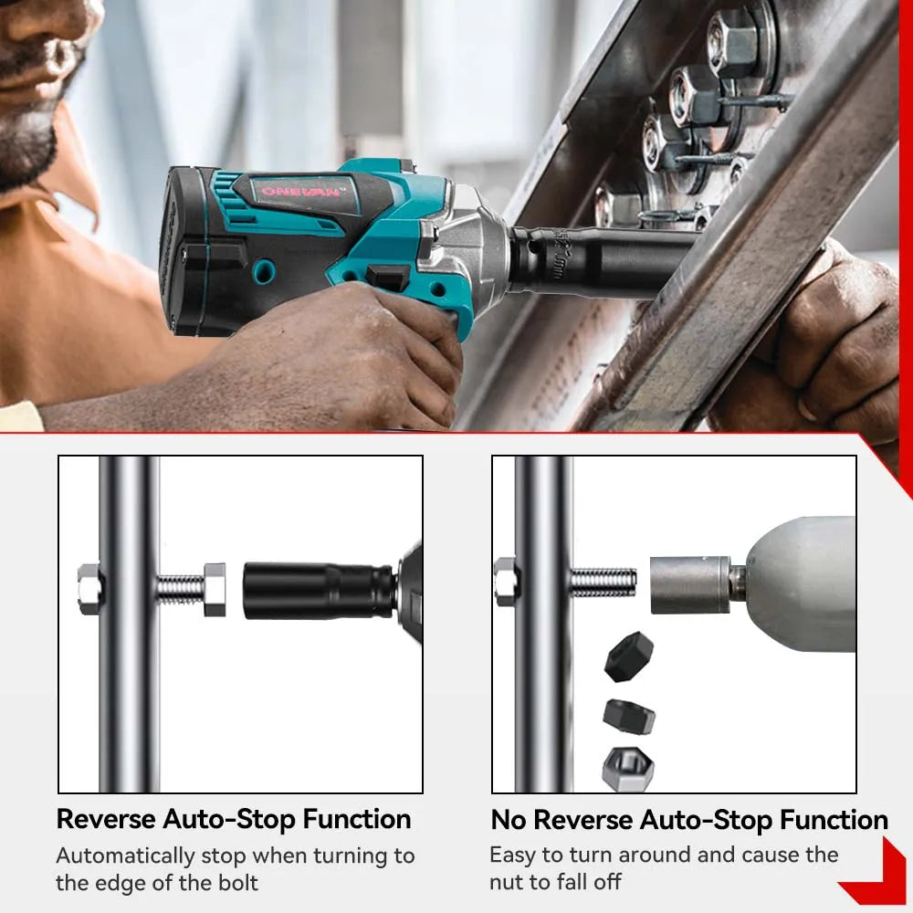 ONEVAN 1200Nm Brushless Impact Wrench With 3 Function Cordless