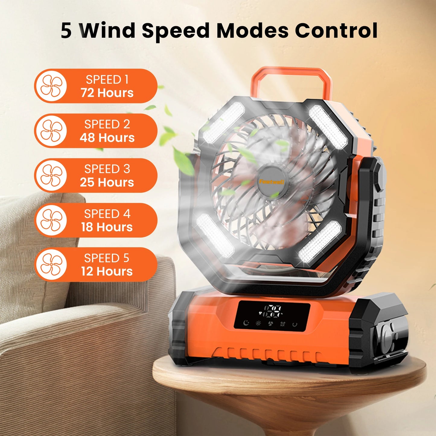Electric 20000mAh Portable Led Camping Fan With Touch Control