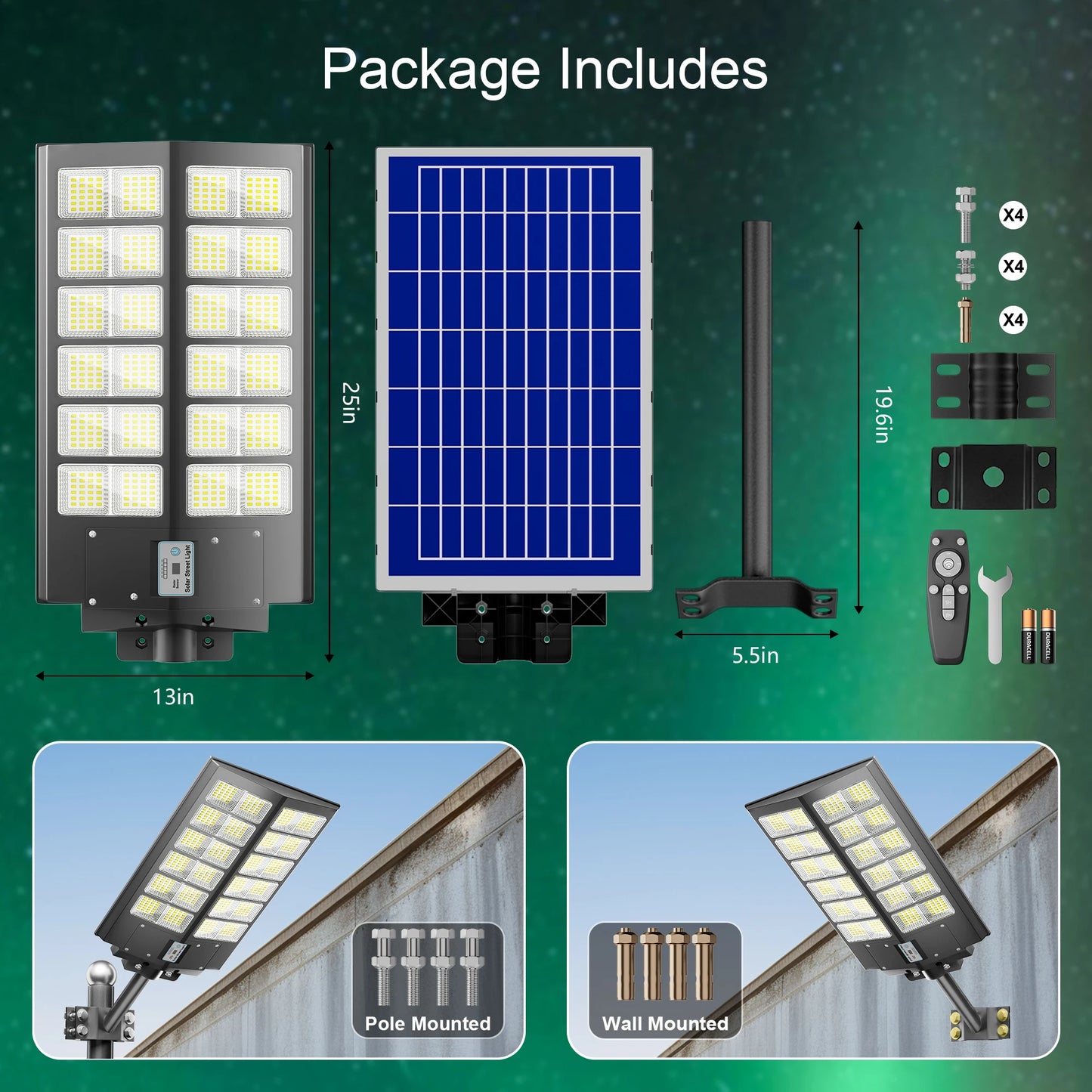 2-Pack Solar Street Lights 5000W Outdoor Motion Sensor Flood Light