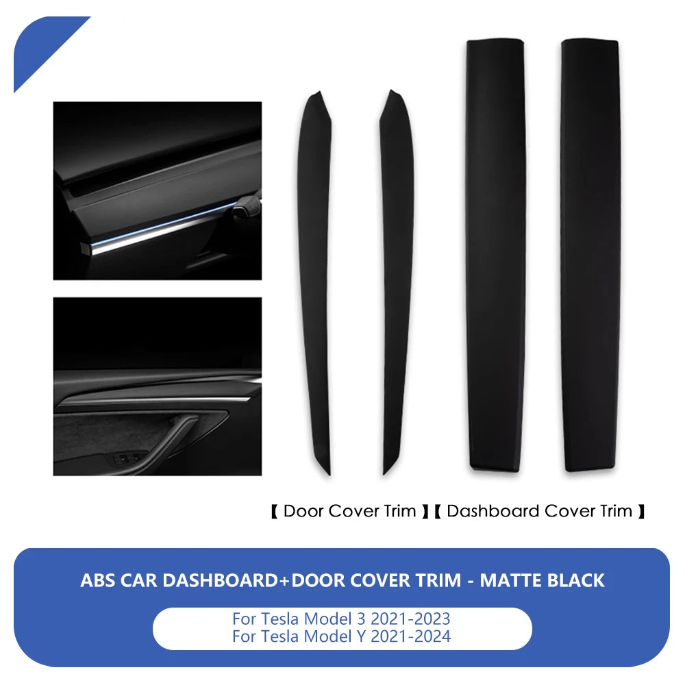 For Tesla Model 3 Y 2021-2023 Dashboard Panel Cover Door Trim Decoration Sticker ABS Carbon Fiber Pattern Decor Car Accessories