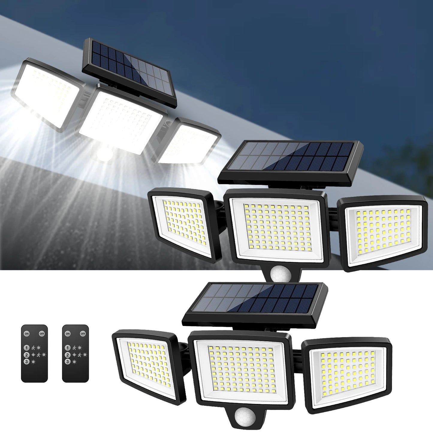 SZRSTH Outdoor Solar Motion Light Three Head LED Security Lamp