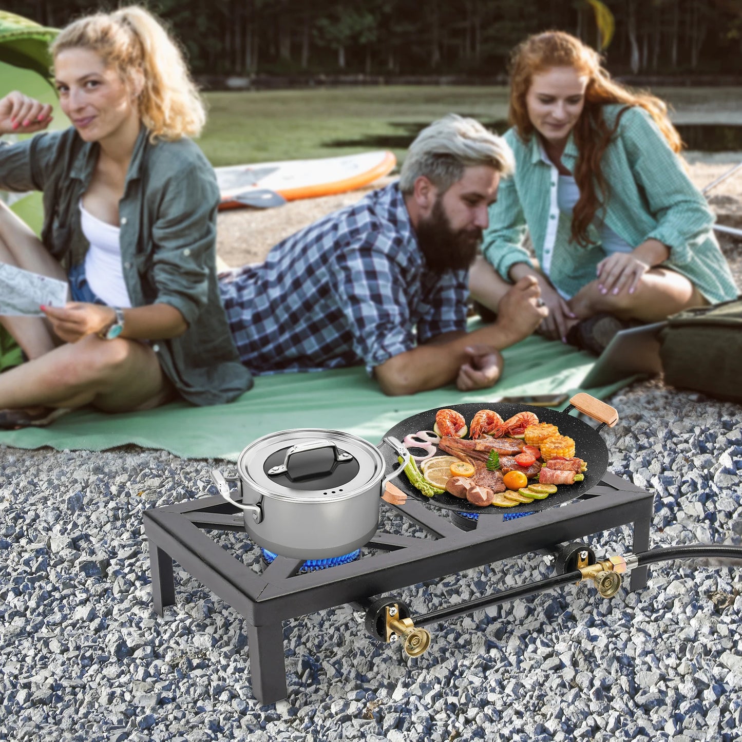 Portable Double Burner Gas Stove Outdoor Propane Cooktop Camping