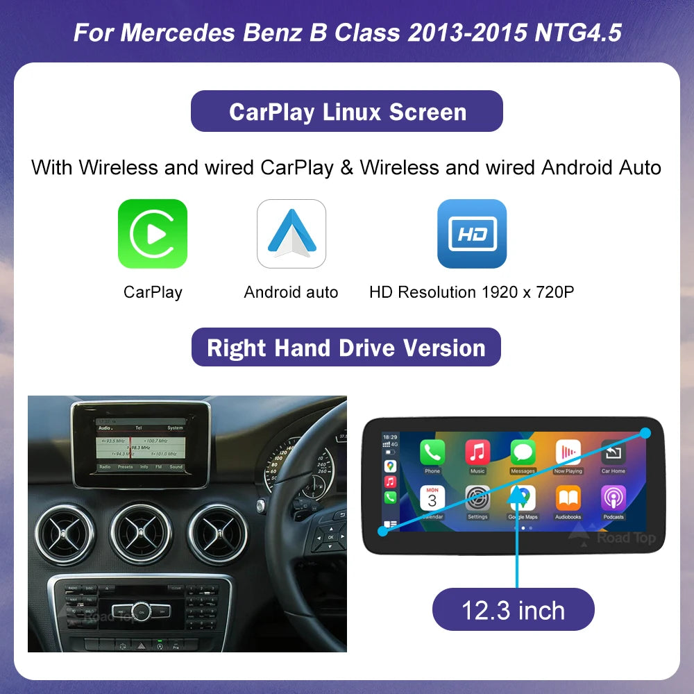 Road Top Wireless CarPlay Linux Touch Screen For Mercedes-Benz