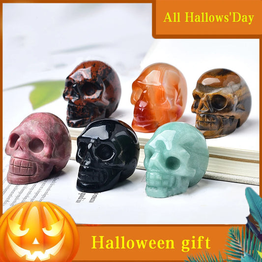 Natural Crystal Skull Carving Halloween Desktop Ornament