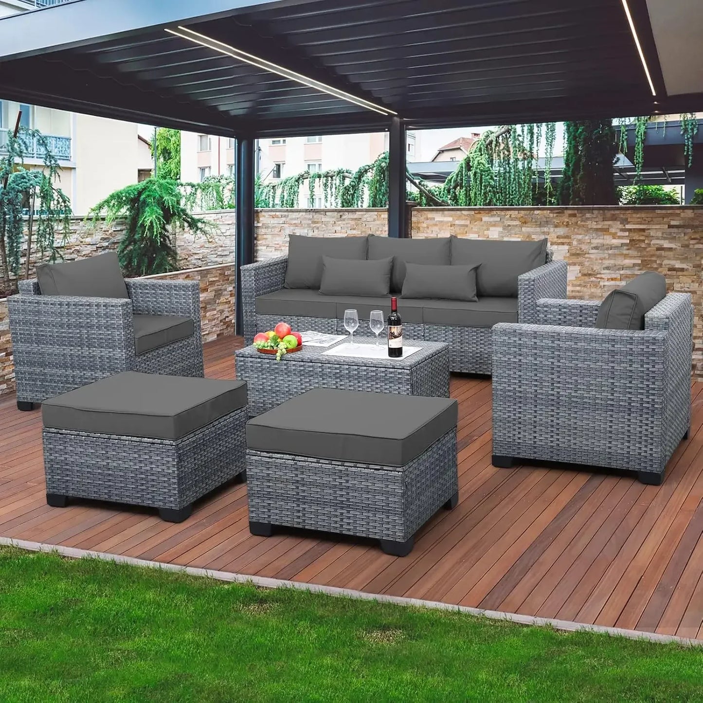 XMSJ Wicker Patio Furniture Set Outdoor PE Rattan Storage Table