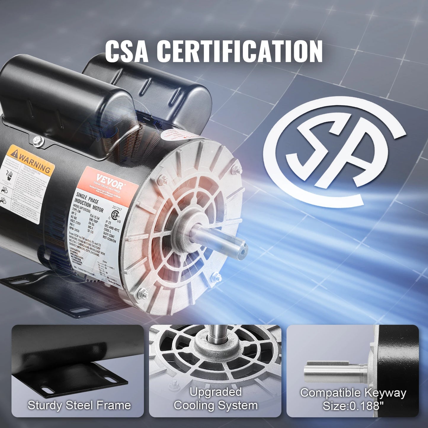 SucceBuy Air Compressor Motor 230V Single Phase 3450RPM