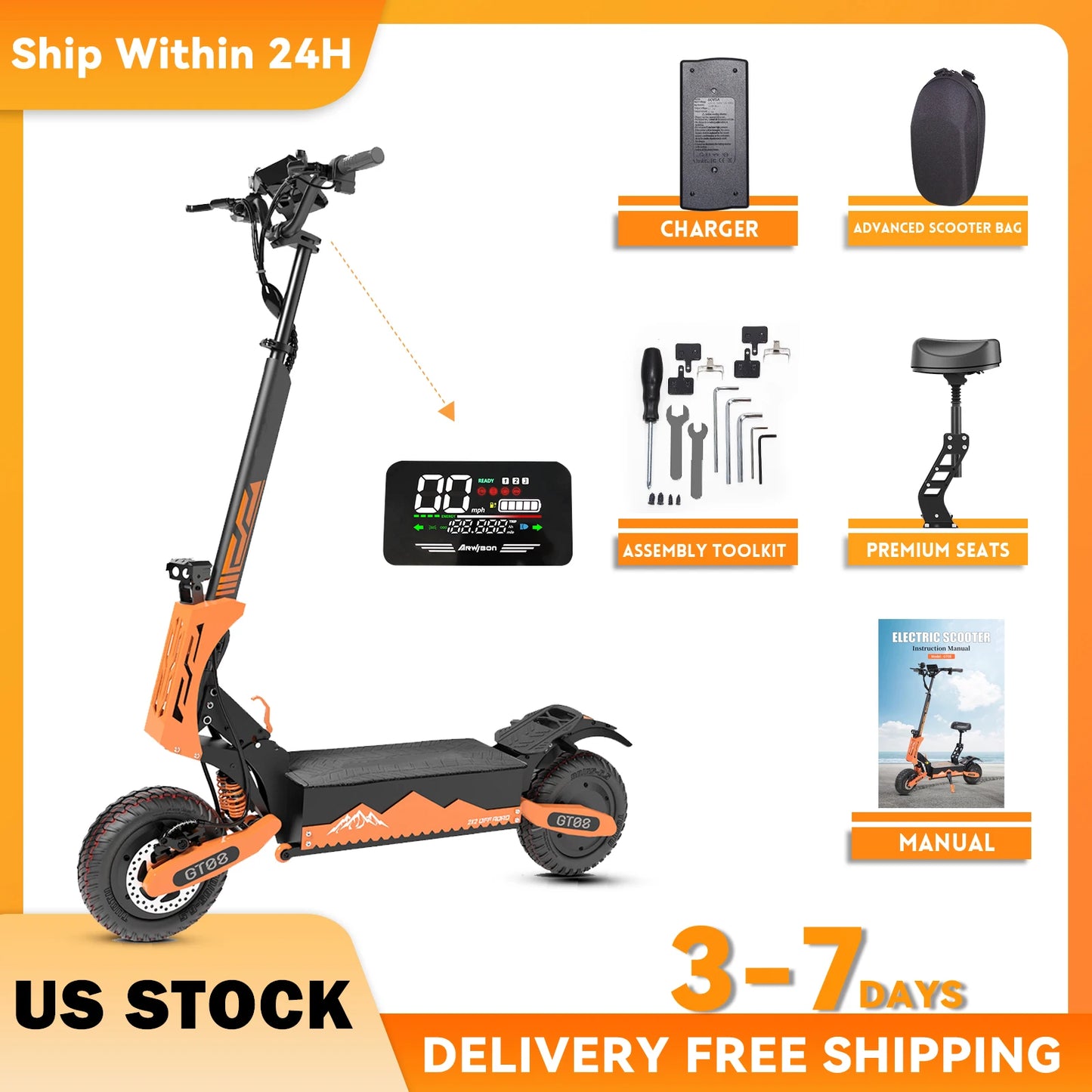 Arwibon 5600W Dual Motor Folding Electric Scooter With Seat